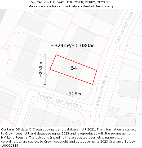 54, CALLOW HILL WAY, LITTLEOVER, DERBY, DE23 3RL: Plot and title map