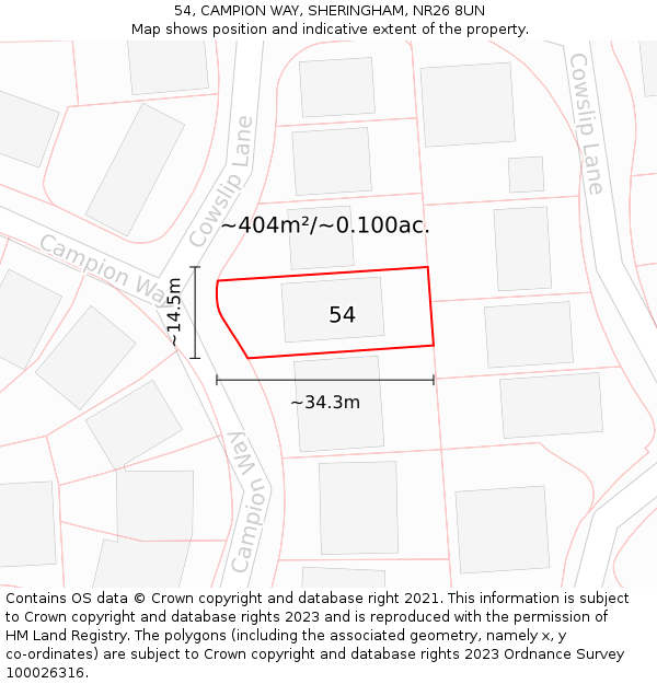 54, CAMPION WAY, SHERINGHAM, NR26 8UN: Plot and title map