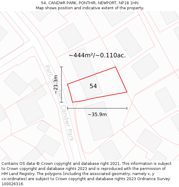 54, CANDWR PARK, PONTHIR, NEWPORT, NP18 1HN: Plot and title map