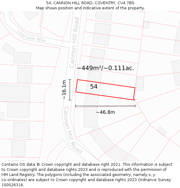 54, CANNON HILL ROAD, COVENTRY, CV4 7BS: Plot and title map