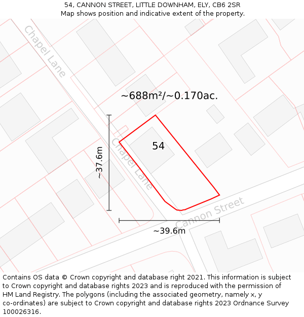54, CANNON STREET, LITTLE DOWNHAM, ELY, CB6 2SR: Plot and title map