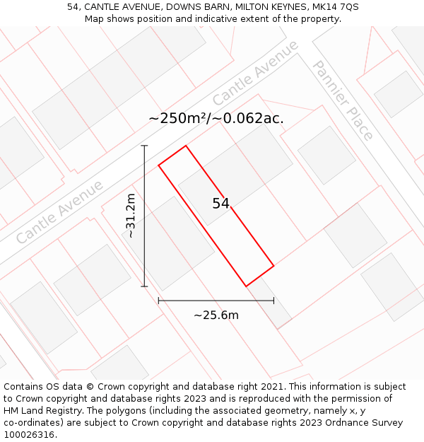 54, CANTLE AVENUE, DOWNS BARN, MILTON KEYNES, MK14 7QS: Plot and title map