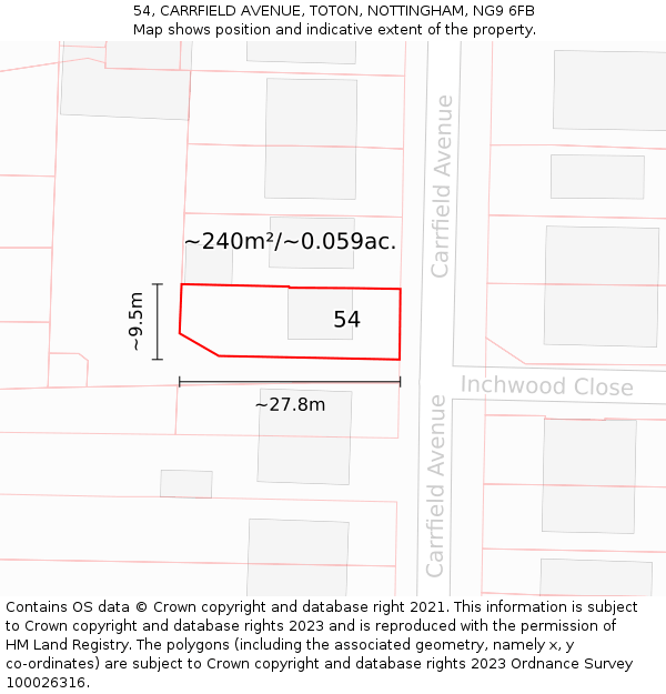 54, CARRFIELD AVENUE, TOTON, NOTTINGHAM, NG9 6FB: Plot and title map