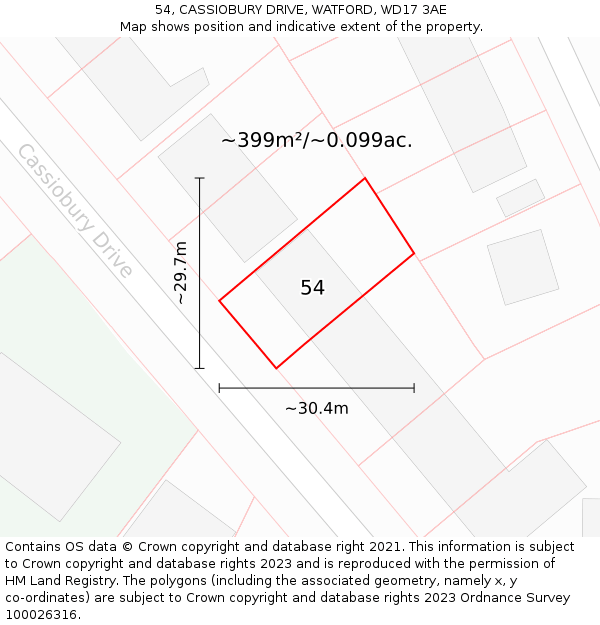 54, CASSIOBURY DRIVE, WATFORD, WD17 3AE: Plot and title map