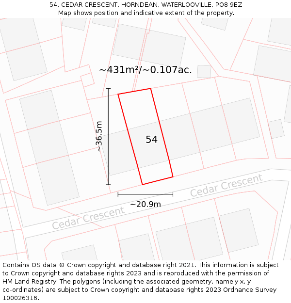 54, CEDAR CRESCENT, HORNDEAN, WATERLOOVILLE, PO8 9EZ: Plot and title map