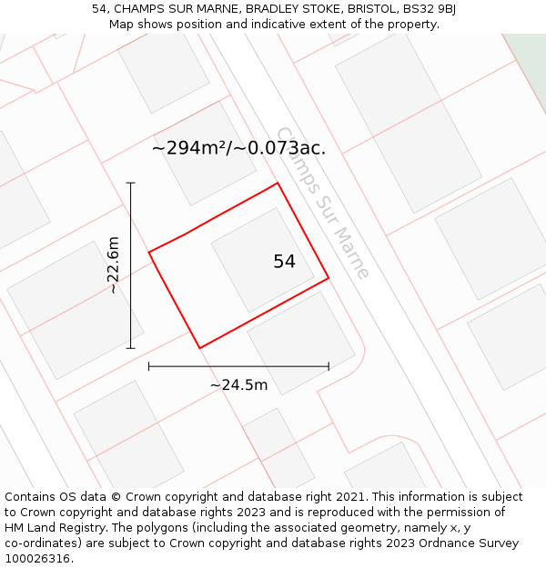 54, CHAMPS SUR MARNE, BRADLEY STOKE, BRISTOL, BS32 9BJ: Plot and title map