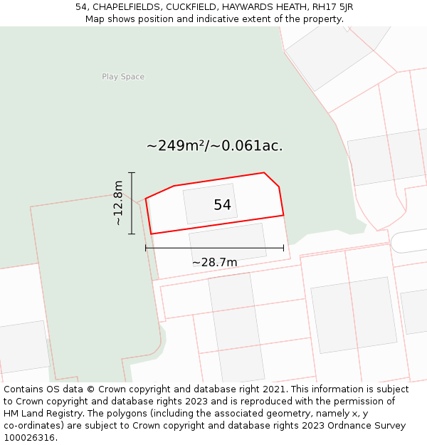 54, CHAPELFIELDS, CUCKFIELD, HAYWARDS HEATH, RH17 5JR: Plot and title map