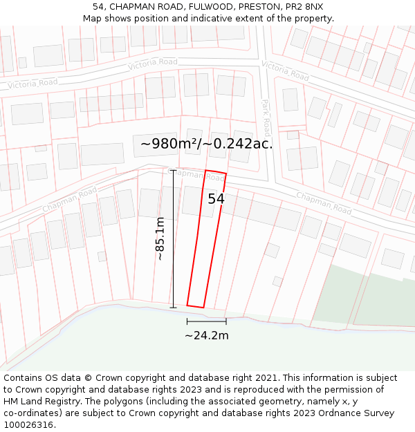 54, CHAPMAN ROAD, FULWOOD, PRESTON, PR2 8NX: Plot and title map