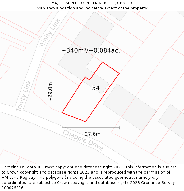 54, CHAPPLE DRIVE, HAVERHILL, CB9 0DJ: Plot and title map