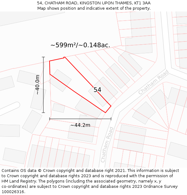 54, CHATHAM ROAD, KINGSTON UPON THAMES, KT1 3AA: Plot and title map