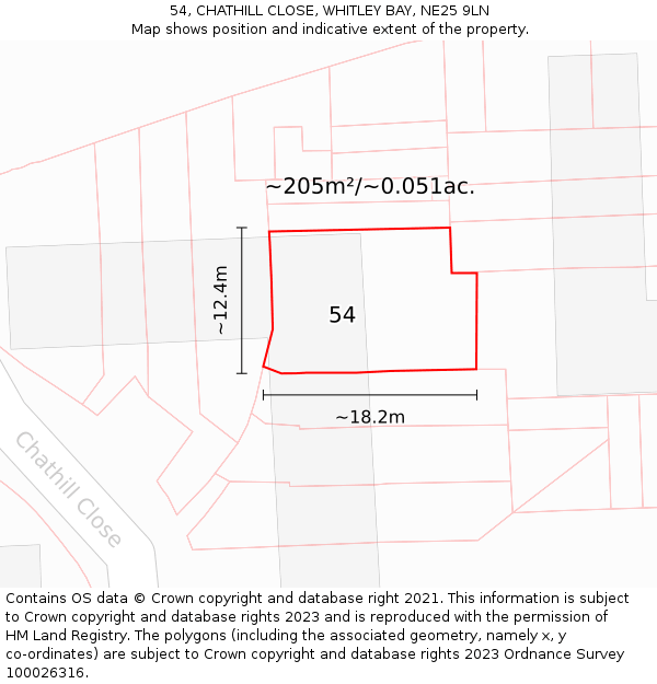 54, CHATHILL CLOSE, WHITLEY BAY, NE25 9LN: Plot and title map