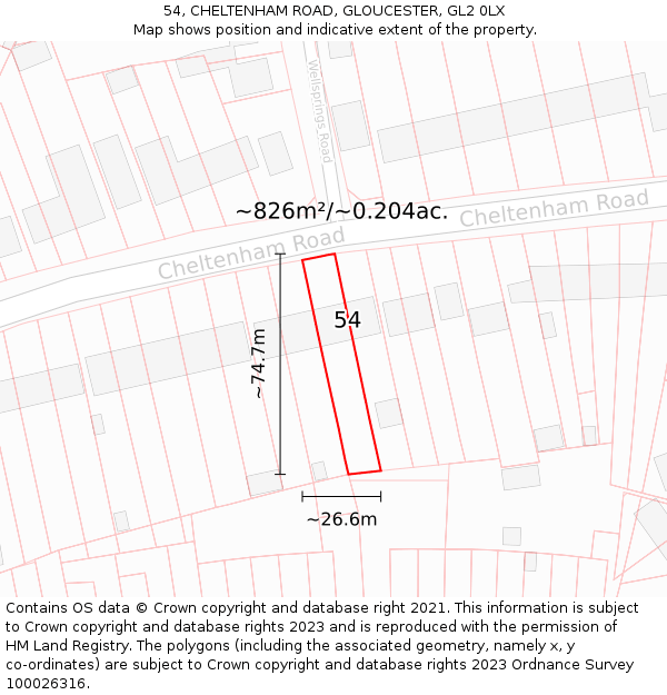 54, CHELTENHAM ROAD, GLOUCESTER, GL2 0LX: Plot and title map