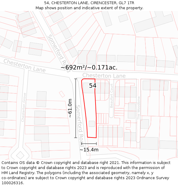 54, CHESTERTON LANE, CIRENCESTER, GL7 1TR: Plot and title map