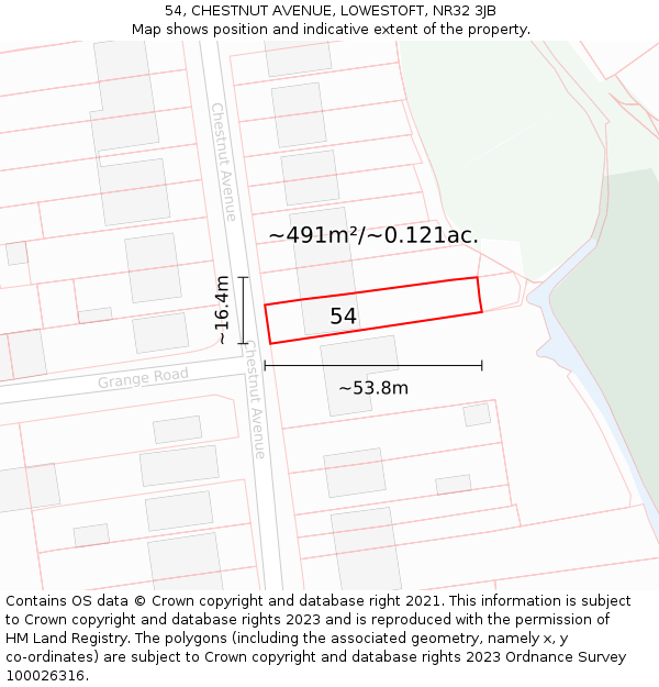 54, CHESTNUT AVENUE, LOWESTOFT, NR32 3JB: Plot and title map