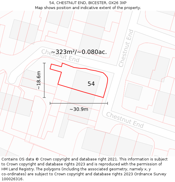 54, CHESTNUT END, BICESTER, OX26 3XP: Plot and title map