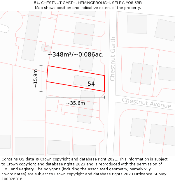 54, CHESTNUT GARTH, HEMINGBROUGH, SELBY, YO8 6RB: Plot and title map
