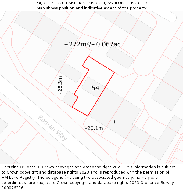 54, CHESTNUT LANE, KINGSNORTH, ASHFORD, TN23 3LR: Plot and title map