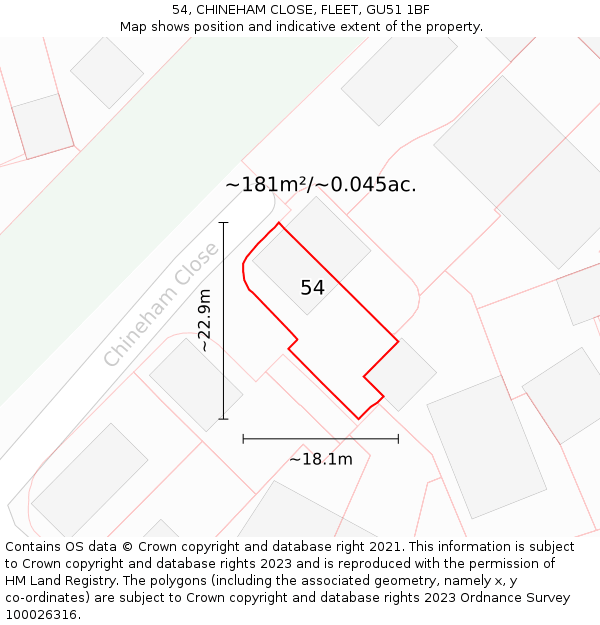 54, CHINEHAM CLOSE, FLEET, GU51 1BF: Plot and title map