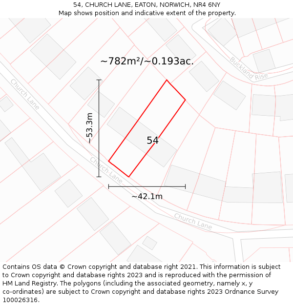 54, CHURCH LANE, EATON, NORWICH, NR4 6NY: Plot and title map