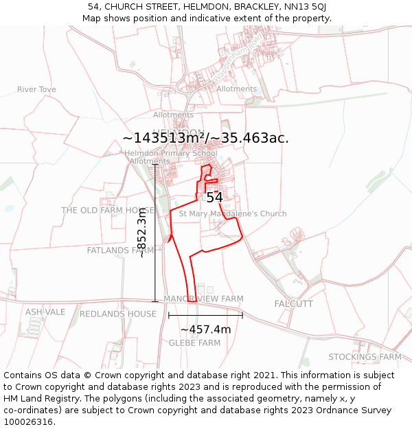 54, CHURCH STREET, HELMDON, BRACKLEY, NN13 5QJ: Plot and title map
