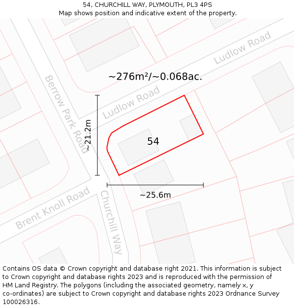 54, CHURCHILL WAY, PLYMOUTH, PL3 4PS: Plot and title map