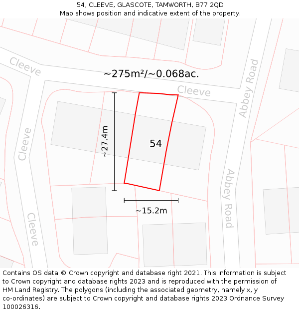 54, CLEEVE, GLASCOTE, TAMWORTH, B77 2QD: Plot and title map