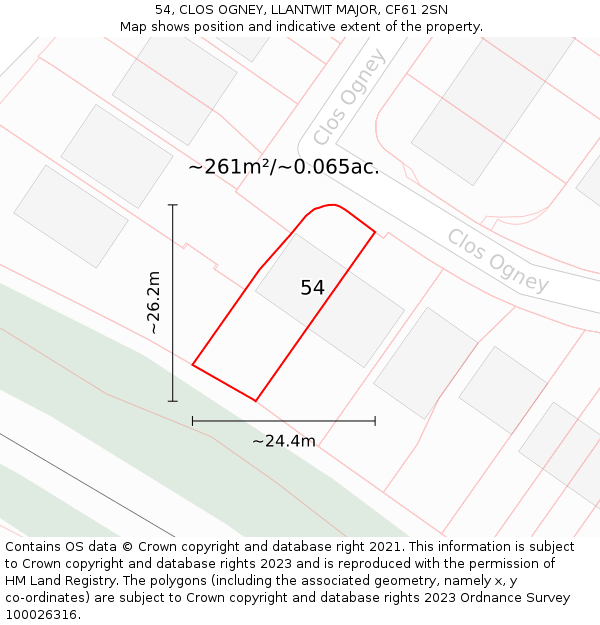 54, CLOS OGNEY, LLANTWIT MAJOR, CF61 2SN: Plot and title map