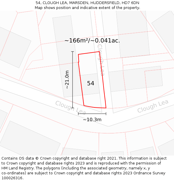 54, CLOUGH LEA, MARSDEN, HUDDERSFIELD, HD7 6DN: Plot and title map