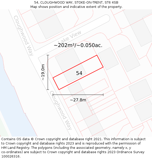 54, CLOUGHWOOD WAY, STOKE-ON-TRENT, ST6 4SB: Plot and title map