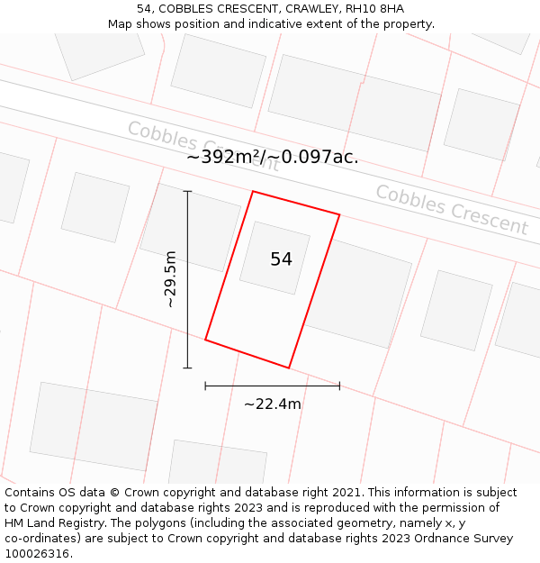 54, COBBLES CRESCENT, CRAWLEY, RH10 8HA: Plot and title map