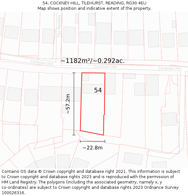54, COCKNEY HILL, TILEHURST, READING, RG30 4EU: Plot and title map