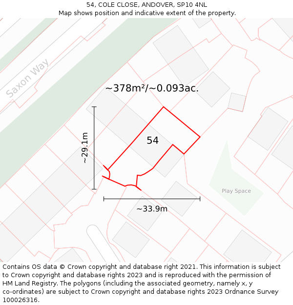 54, COLE CLOSE, ANDOVER, SP10 4NL: Plot and title map