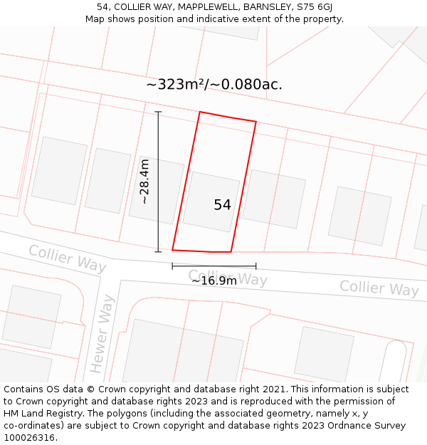 54, COLLIER WAY, MAPPLEWELL, BARNSLEY, S75 6GJ: Plot and title map