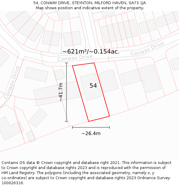 54, CONWAY DRIVE, STEYNTON, MILFORD HAVEN, SA73 1JA: Plot and title map