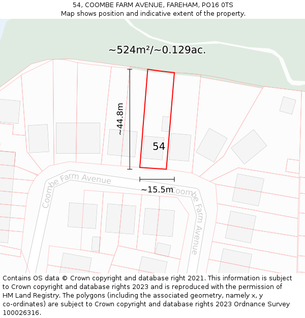 54, COOMBE FARM AVENUE, FAREHAM, PO16 0TS: Plot and title map