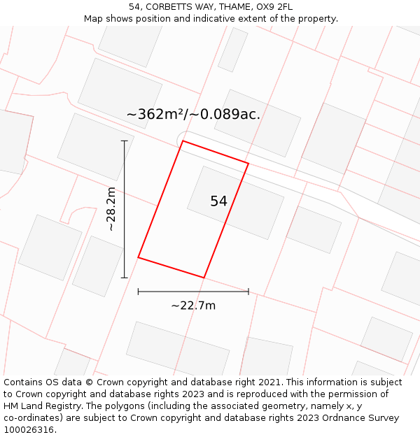 54, CORBETTS WAY, THAME, OX9 2FL: Plot and title map