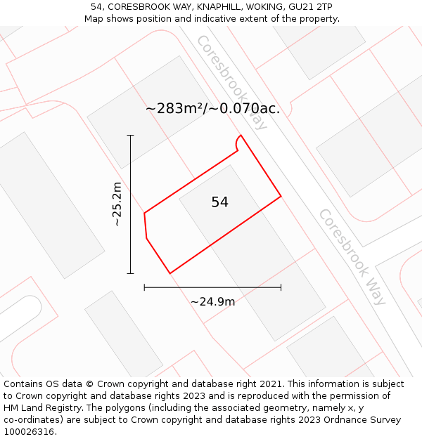 54, CORESBROOK WAY, KNAPHILL, WOKING, GU21 2TP: Plot and title map