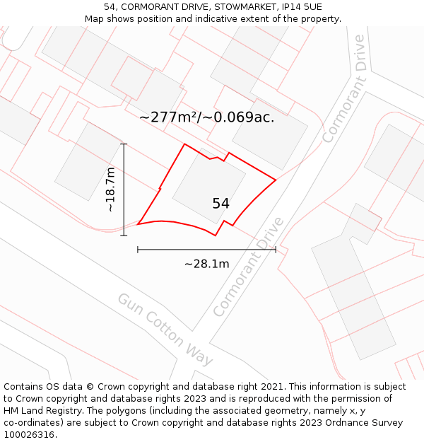 54, CORMORANT DRIVE, STOWMARKET, IP14 5UE: Plot and title map