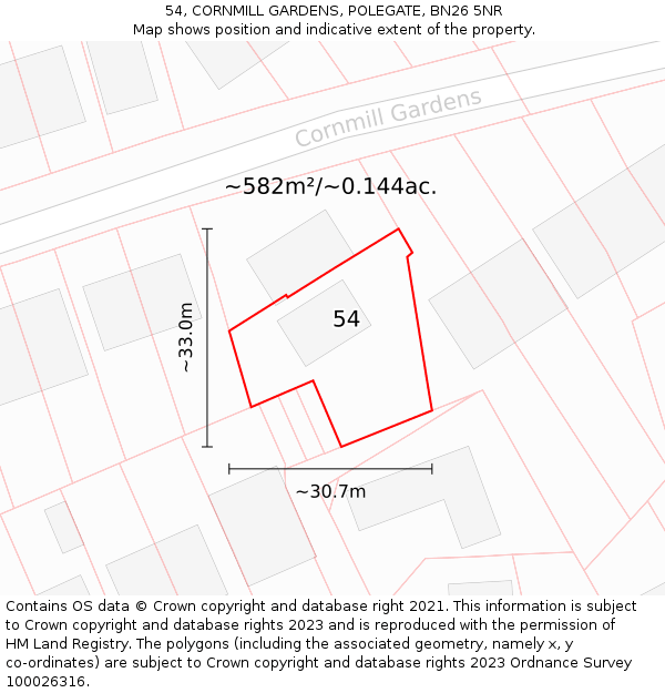 54, CORNMILL GARDENS, POLEGATE, BN26 5NR: Plot and title map