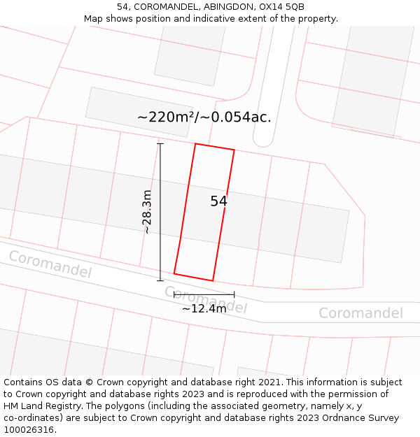 54, COROMANDEL, ABINGDON, OX14 5QB: Plot and title map