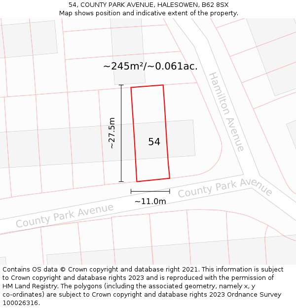 54, COUNTY PARK AVENUE, HALESOWEN, B62 8SX: Plot and title map