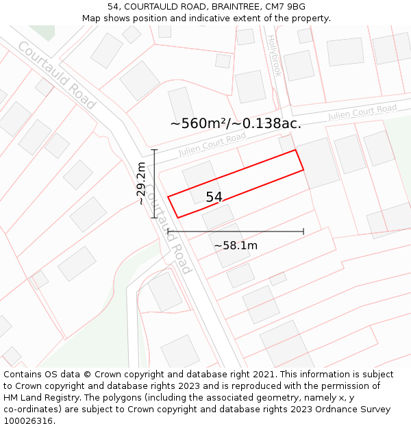 54, COURTAULD ROAD, BRAINTREE, CM7 9BG: Plot and title map