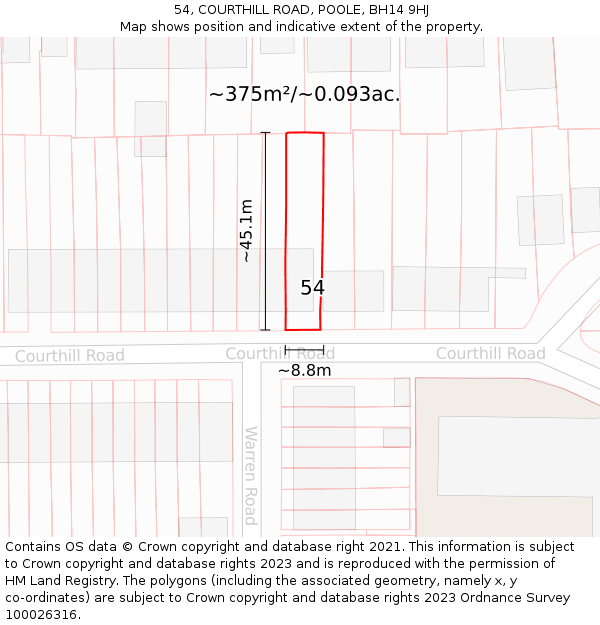 54, COURTHILL ROAD, POOLE, BH14 9HJ: Plot and title map