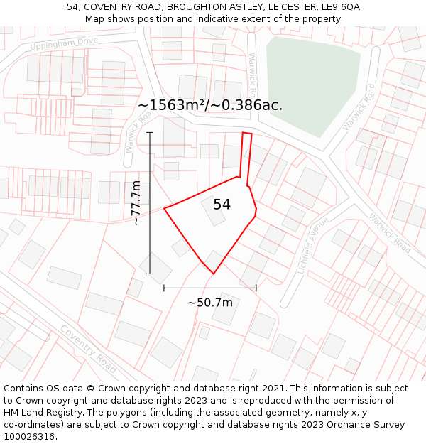 54, COVENTRY ROAD, BROUGHTON ASTLEY, LEICESTER, LE9 6QA: Plot and title map