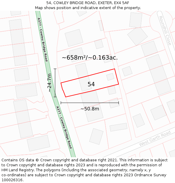 54, COWLEY BRIDGE ROAD, EXETER, EX4 5AF: Plot and title map