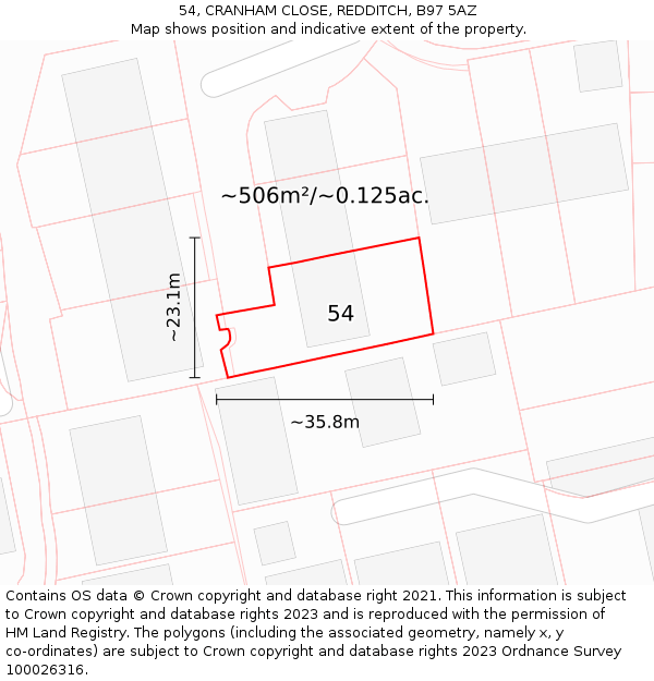 54, CRANHAM CLOSE, REDDITCH, B97 5AZ: Plot and title map
