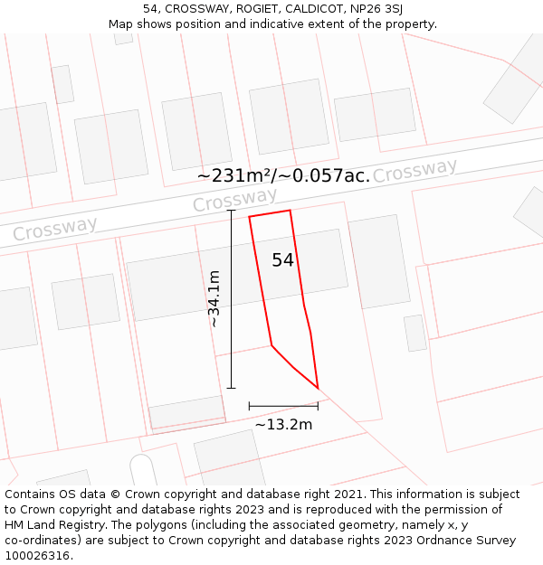54, CROSSWAY, ROGIET, CALDICOT, NP26 3SJ: Plot and title map