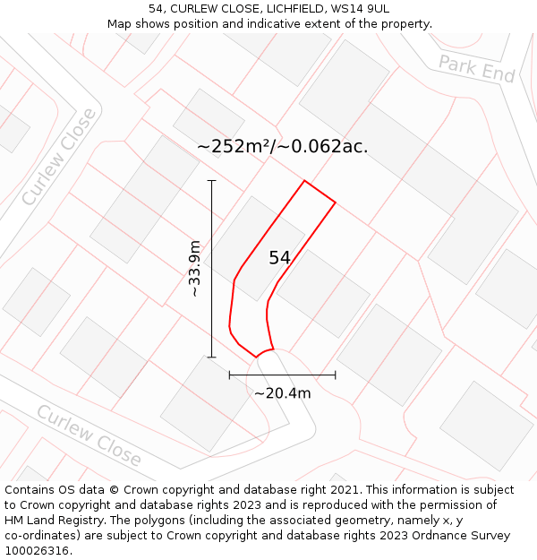 54, CURLEW CLOSE, LICHFIELD, WS14 9UL: Plot and title map