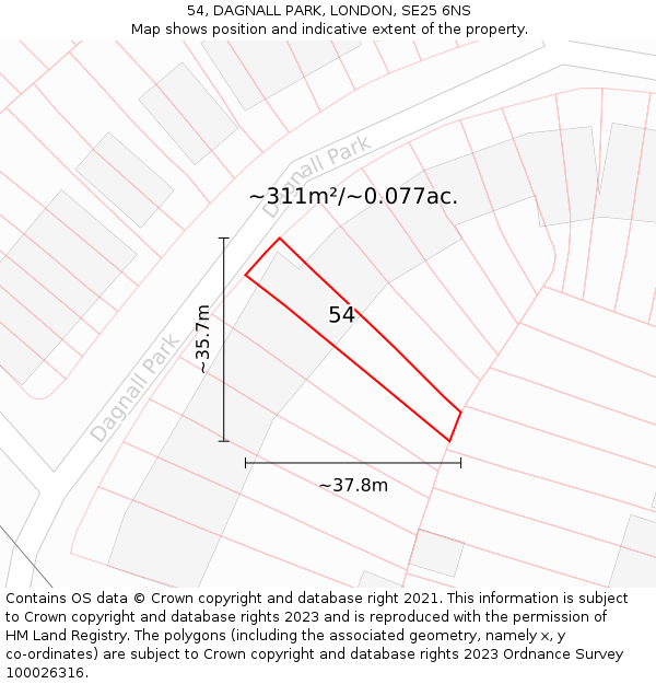 54, DAGNALL PARK, LONDON, SE25 6NS: Plot and title map