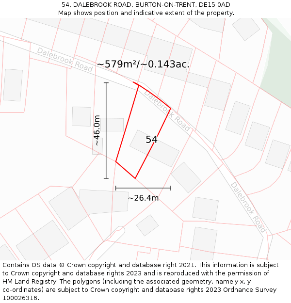 54, DALEBROOK ROAD, BURTON-ON-TRENT, DE15 0AD: Plot and title map
